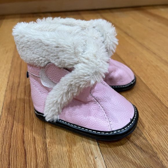 Jack and Lily Girls Pink Leather Booties Size 12-18 M Faux Fur Lined Excellent - Picture 2 of 11